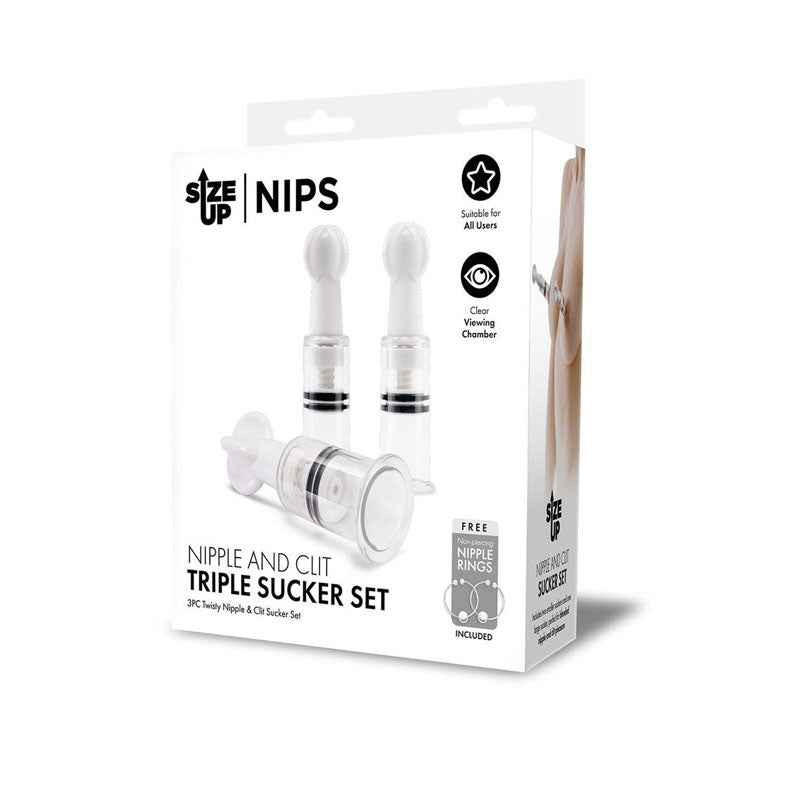 Size Up Nipple and Clit Triple Sucker Set - Clear