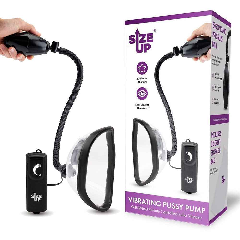 Size Up Vibrating Pussy Pump - Black/Clear