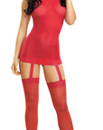 All-In-One Sheer Dress and Stockings Set - Red - K. P.