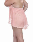 Halter Plunge Lace Teddy w/ Flyaway Skirt - Q - Pink Champagne