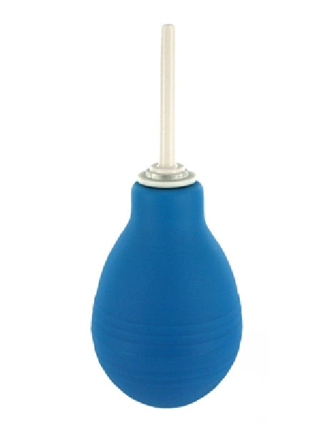 a blue vase sitting on top of a white table 