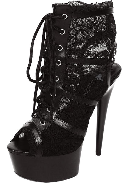 Black Lace Open Toe Platform Ankle Bootie 6&quot; Heel - Size 7