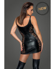 Power Wetlook Dress with Lace Inserts - Black