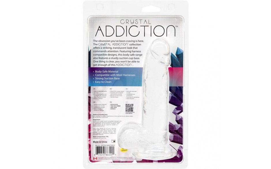 Addiction Crystal - Dildo with Balls 8&quot; - Clear