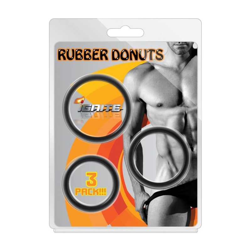 Ignite - Rubber Donuts Cock Rings 3 Piece - Black