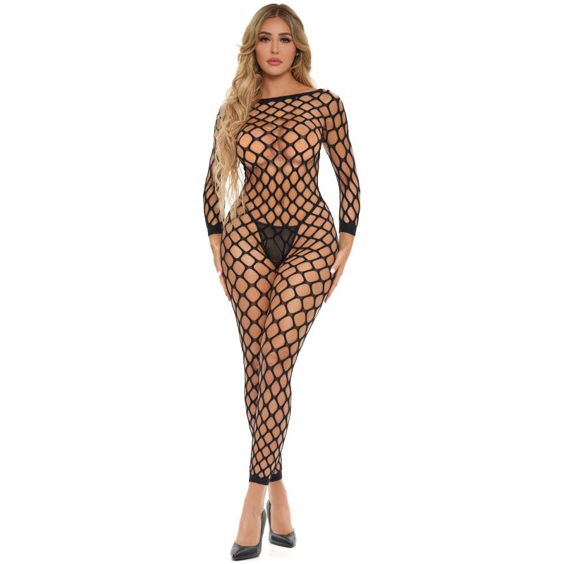 Swipe Right Crotchless Bodystocking - Black - K. P.