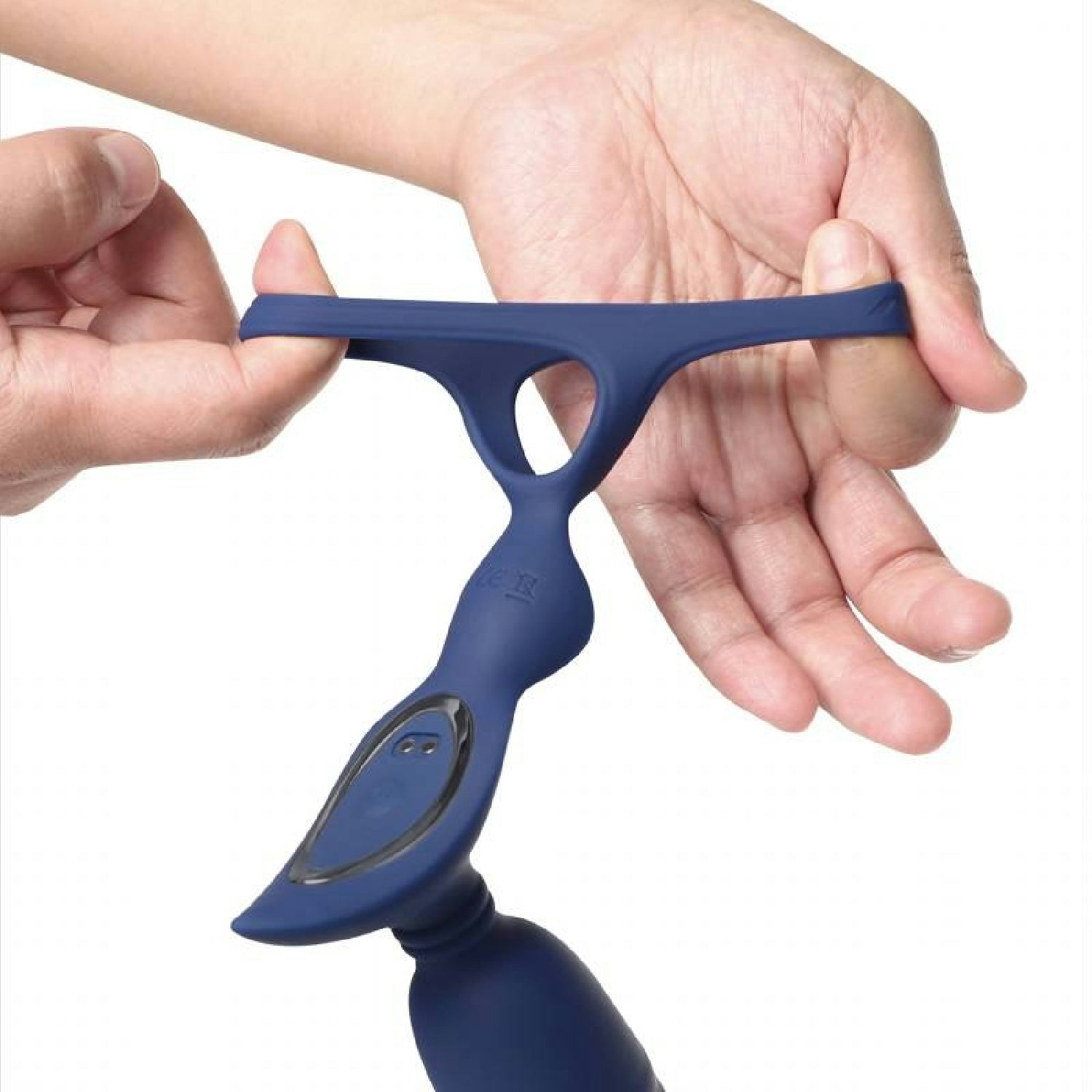 Dual Thrusting Anal Probe with Cockring and Remote - Ring&#39;n&#39;Rear - Blue