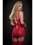 Sheer Lace Garter Dress with Strappy Details and Stockings - Red