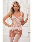 Lace up Garter Corset with Thong and Stockings 3 Pieces - Multiple Colours