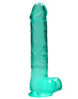 Realrock Crystal Clear - Realistic Dildo With Balls 10" / 25.4 cm - Turquoise