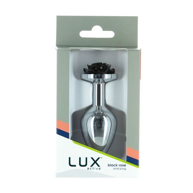 LUX Active - Black Rose 3&quot; Metal Butt Plug - Silver