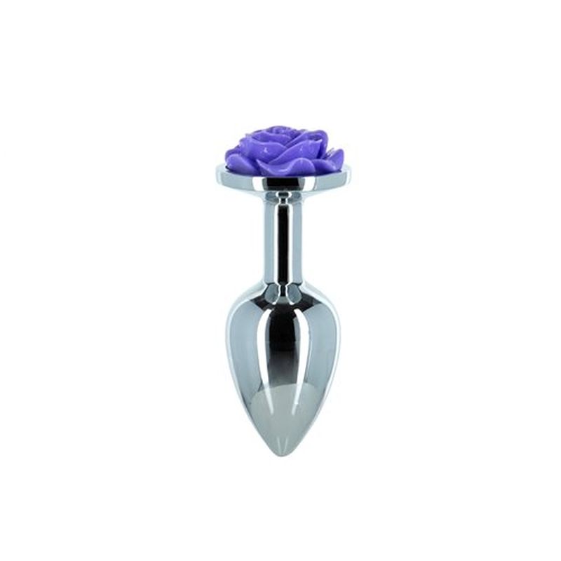 LUX Active - Purple Rose 3&quot; Metal Butt Plug - Silver