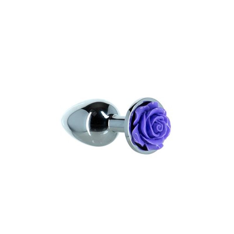 LUX Active - Purple Rose 3&quot; Metal Butt Plug - Silver