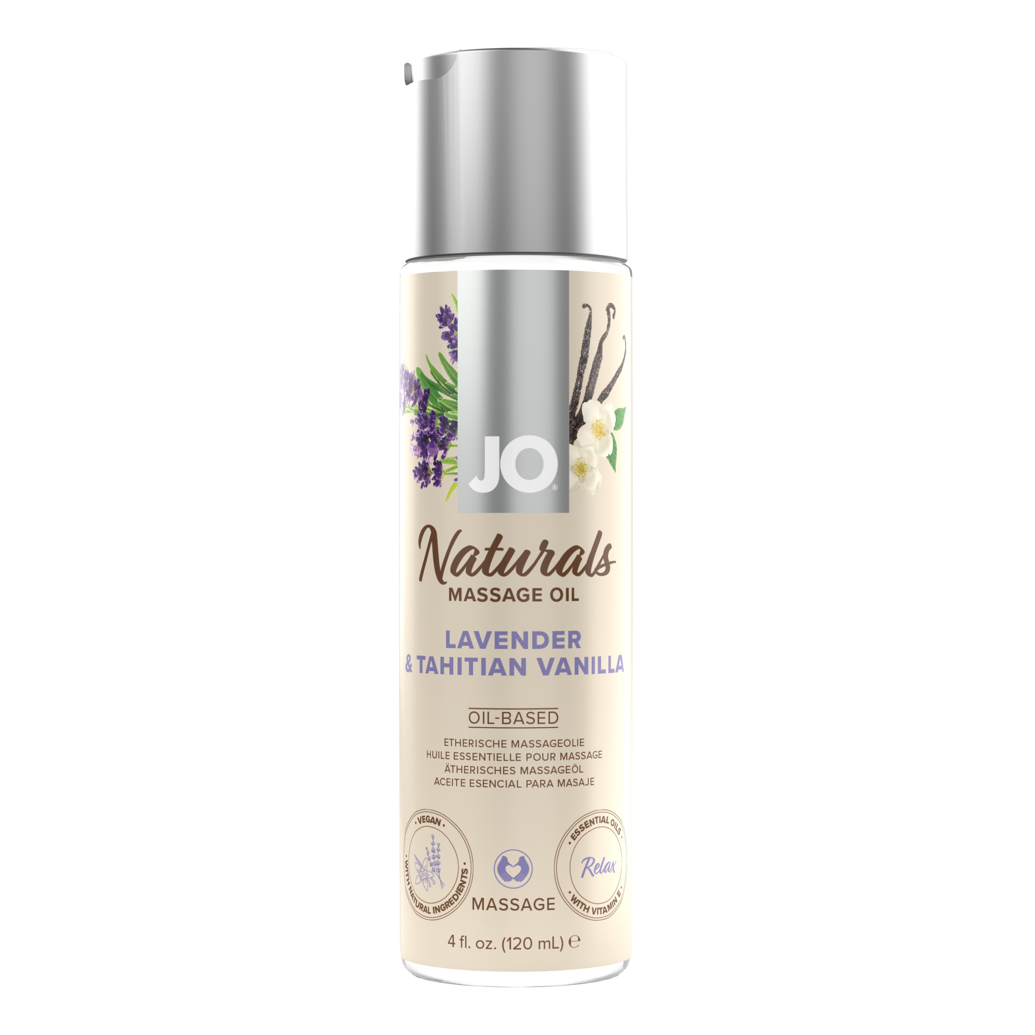 JO Naturals Massage Oil 4 Oz / 120 ml Lavender &amp; Tahitian Vanilla