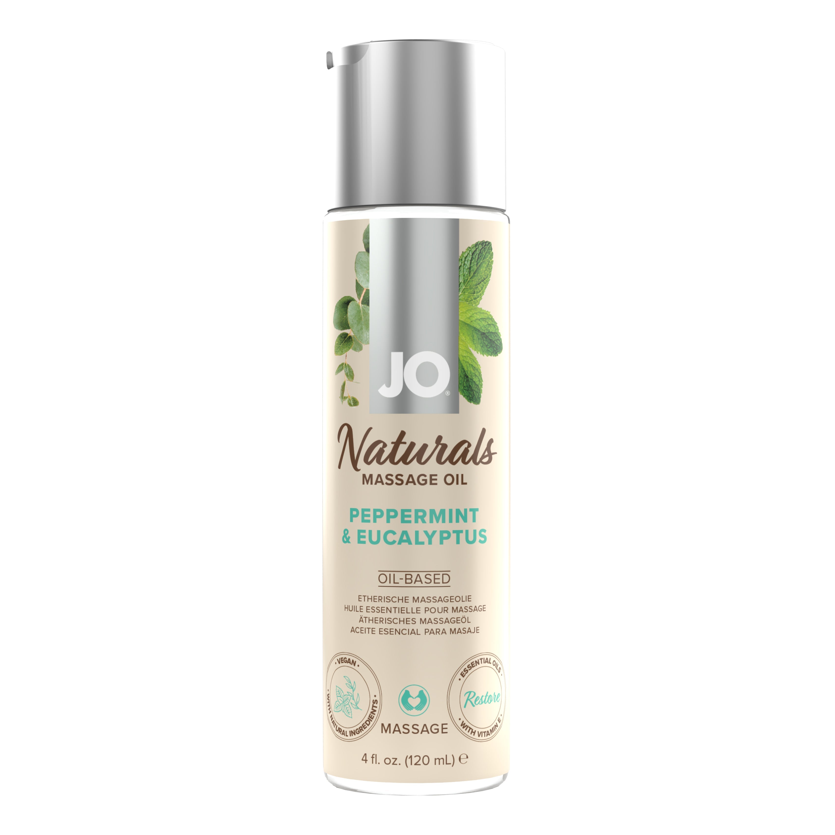 JO Naturals Massage Oil 4 Oz / 120 ml Peppermint &amp; Eucalyptus