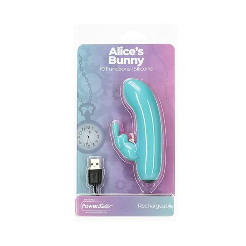 PowerBullet - Alice&#39;s Bunny Rechargeable Bullet with Rabbit Sleeve - Teal
