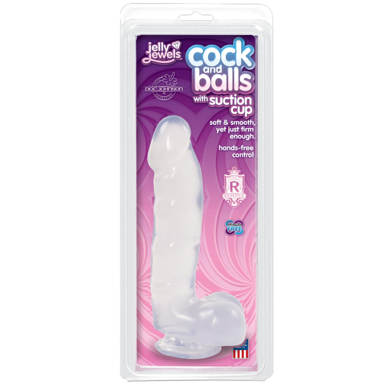Jelly Jewels - Cock And Balls With Suction Cup 6&quot; - Diamond