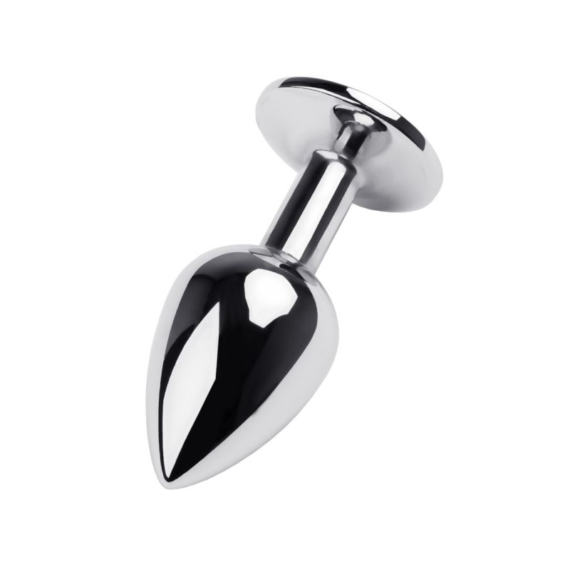 Metal - Silver Metal Anal Plug with Black Gem - K. P.