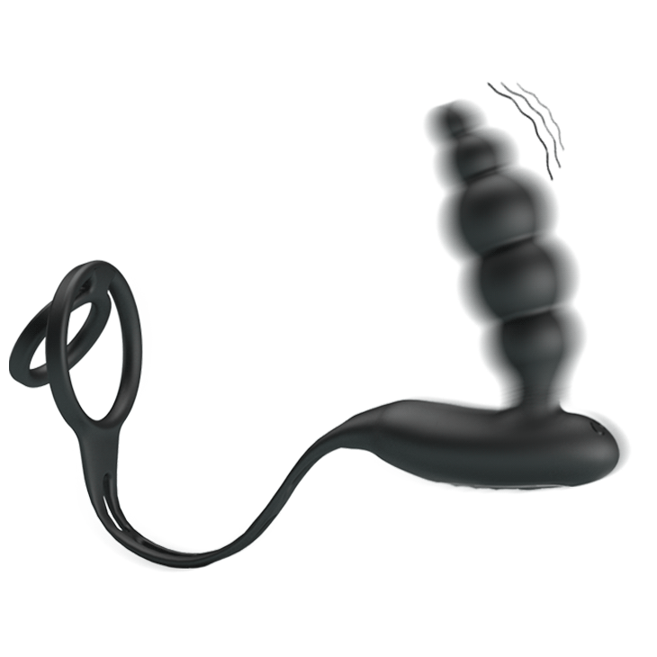 Vibrating Cock Ring w/ Plug - Black