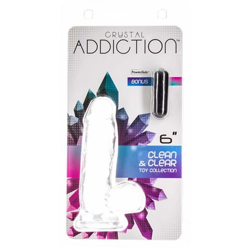 Addiction Crystal - Dildo with Balls 6&quot; - Clear