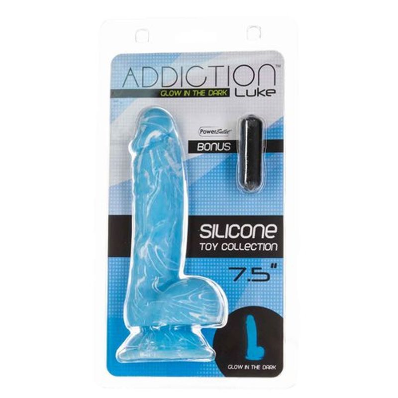Addition Luke - 7.5&quot; Glow in the Dark Dildo with Balls - Blue