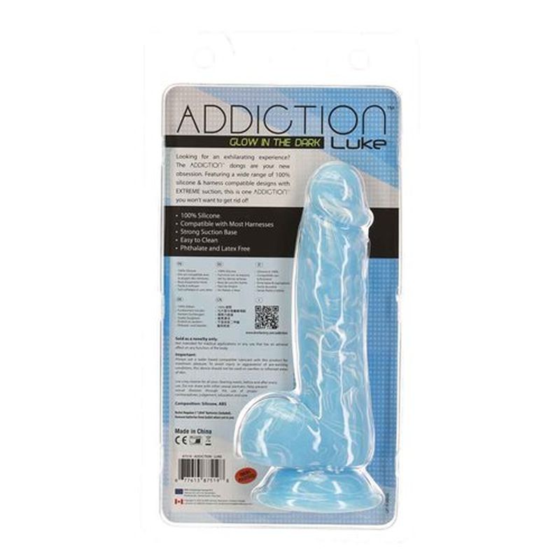 Addition Luke - 7.5&quot; Glow in the Dark Dildo with Balls - Blue