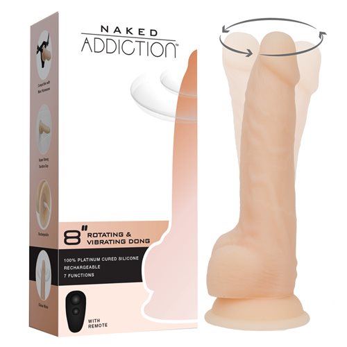 Naked Addiction - Rotating 8 Inch Vibrating Dildo with Remote - Vanilla