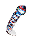 Sexus Glass - 16cm Dildo Stripes with Base - Blue/Red