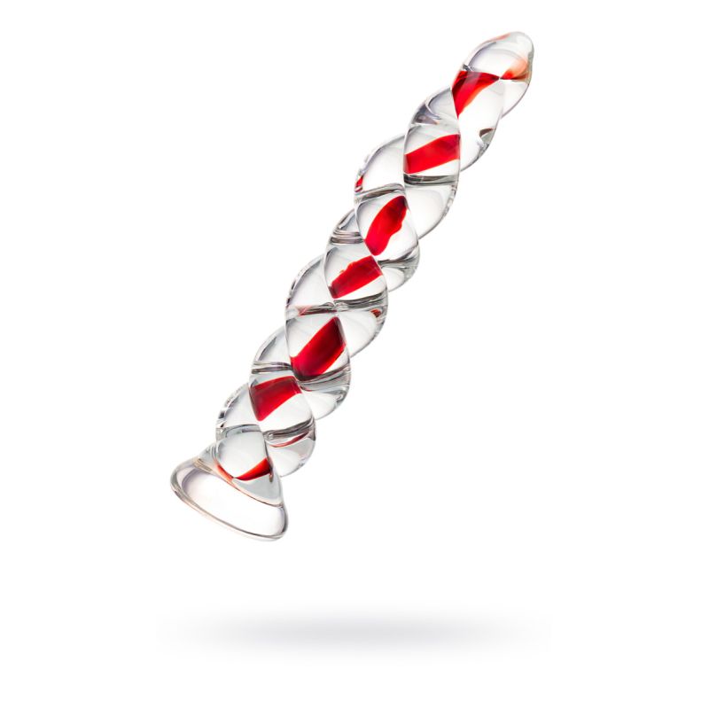 Sexus Glass - Ribbed 18.2cm Dildo - Red