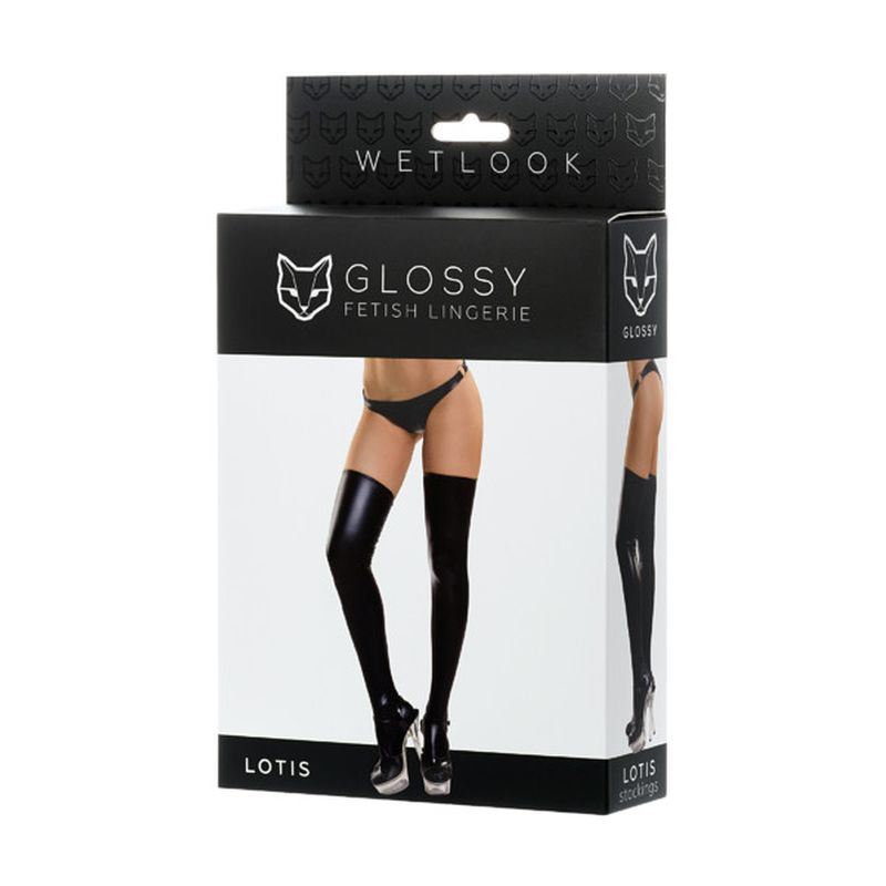 Wetlook Stockings - Lotis - Black