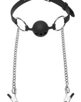 The Master Series - Hinder Breathable Silicone Ball Gag With Nipple Clamps