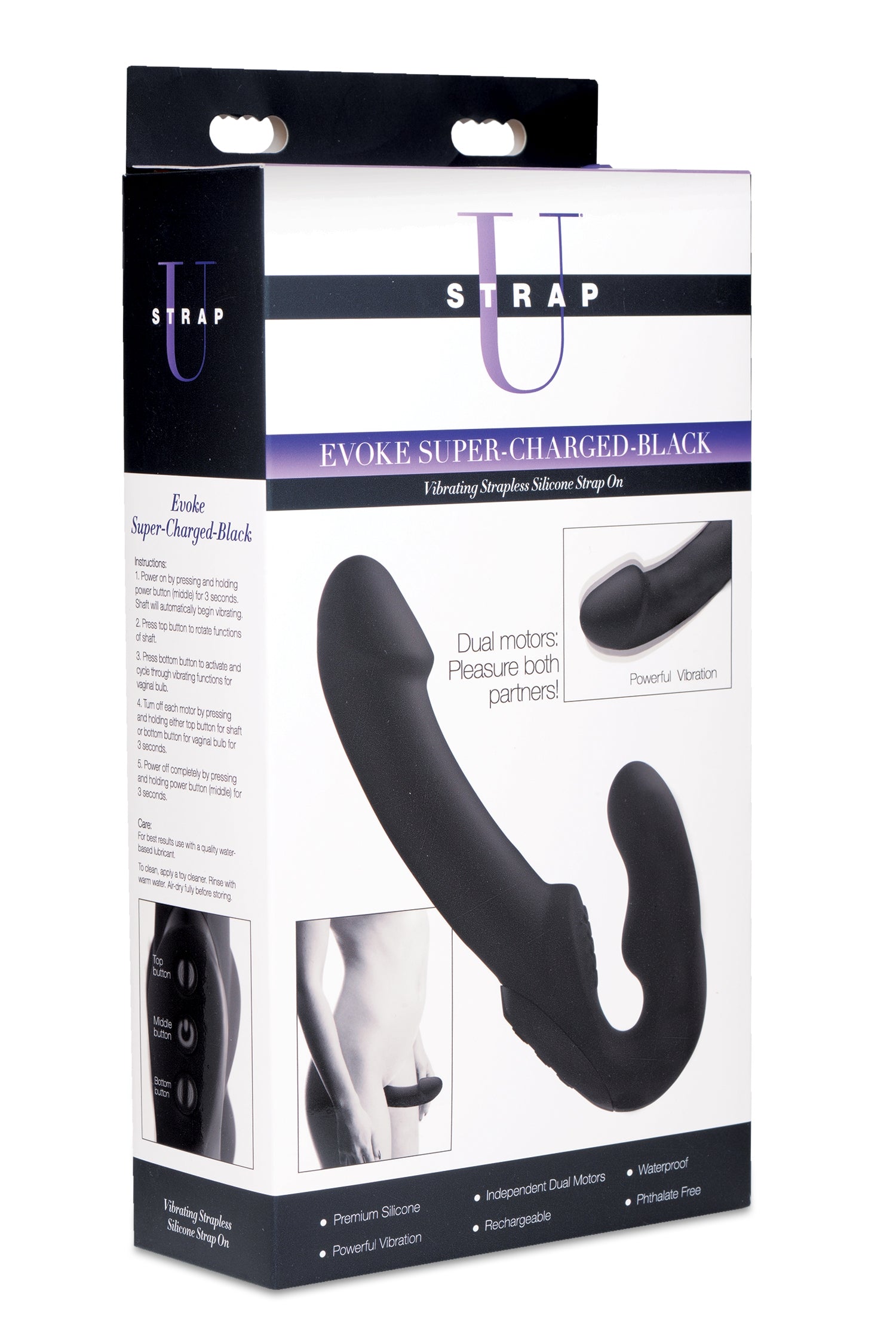 Strap U - Evoke Rechargeable Vibrating Silicone Strapless Strap On - Black