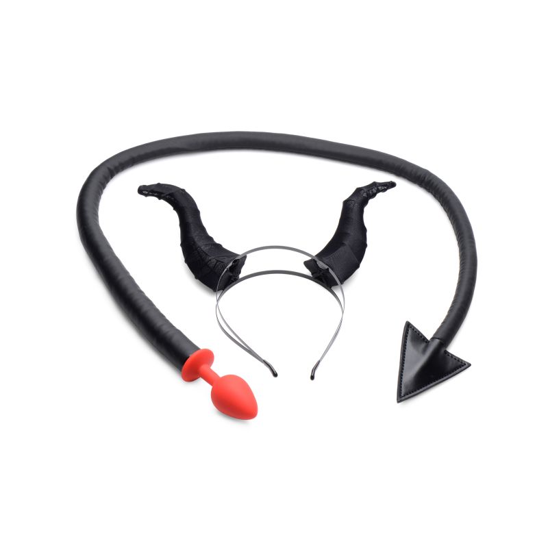 Tailz - Devil Tail Anal Plug &amp; Horn Set - Black/Red