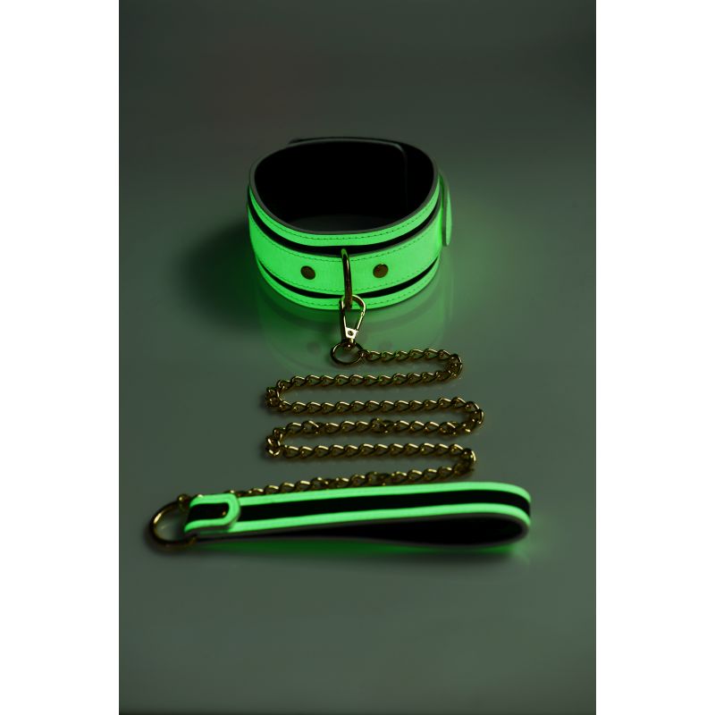 The Master Series - Kink in the Dark Glowing Collar &amp; Lead - Flouro Green