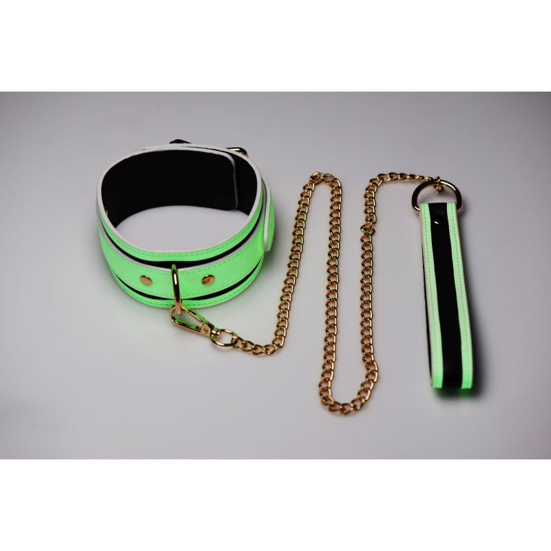 The Master Series - Kink in the Dark Glowing Collar &amp; Lead - Flouro Green