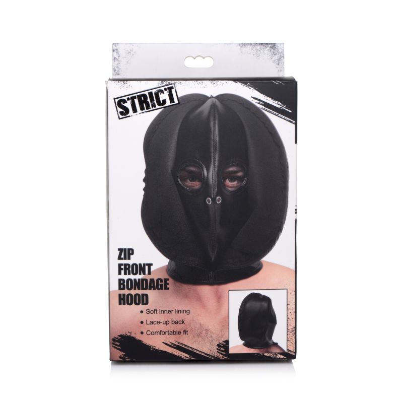 Strict - Zip Front Bondage Hood - Black