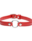 The Master Series - Fiery Pet Leather Choker with Silver Ring - Red