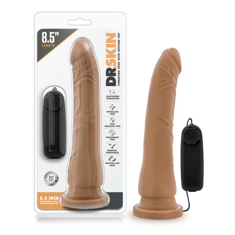 Dr Skin -  8.5&quot; Vibrating Realistic Cock with Suction - Mocha