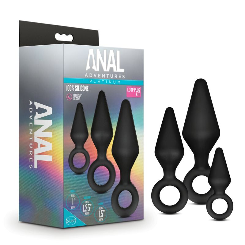 Anal Adventures - Platinum Silicone Loop Plug Kit - Black