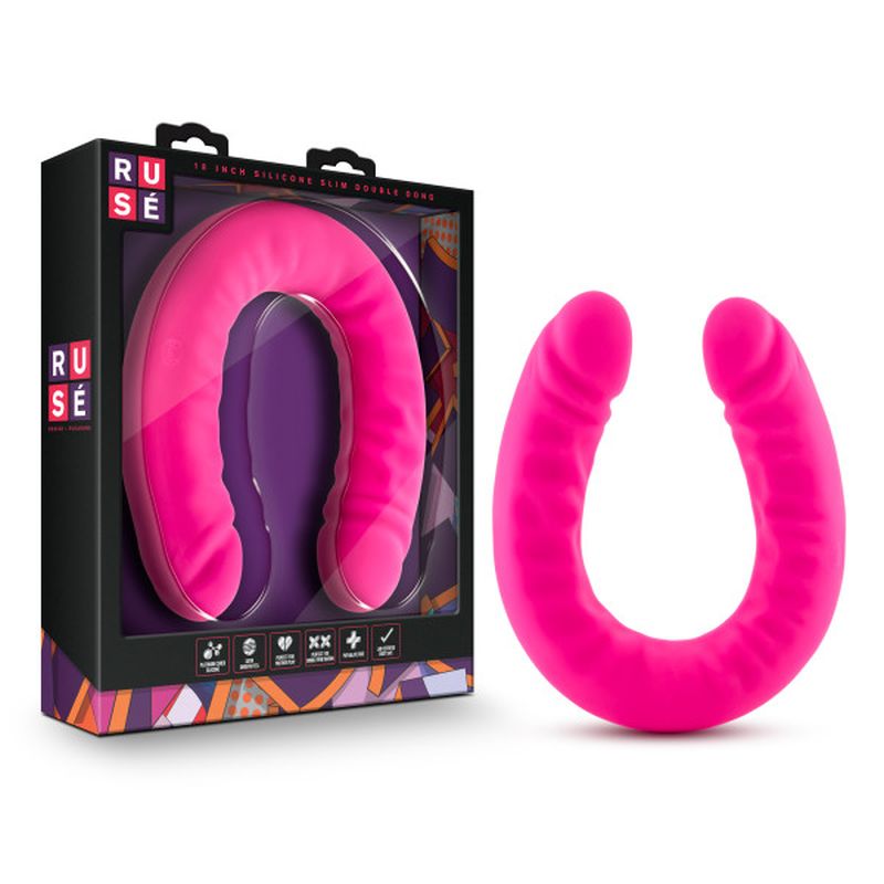 Ruse - Silicone Slim 18&quot; Double Dong - Hot Pink