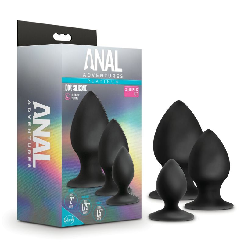 Anal Adventures - Platinum Silicone Anal Stout Plug Kit - Black