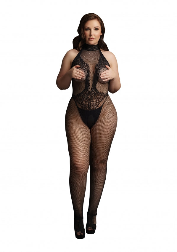 Le Desir - Fishnet and Lace Bodystocking - Black - OSX