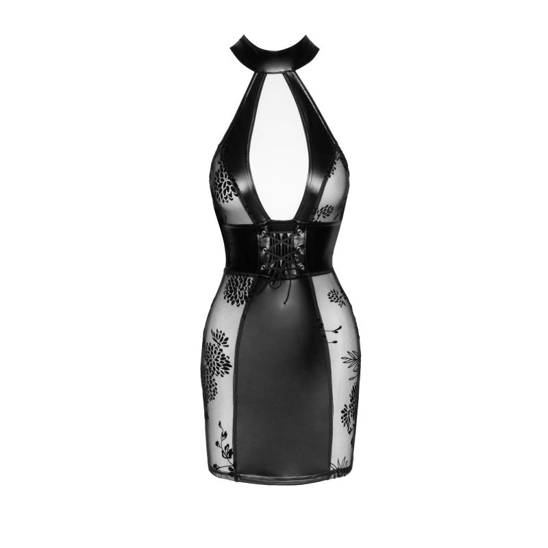 Power Wetlook Short Tulle Dress with Inserts &amp; Corset Binding - Black