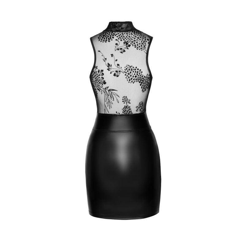 Power Wetlook Short Dress with Skirt &amp; Tulle Top - Black
