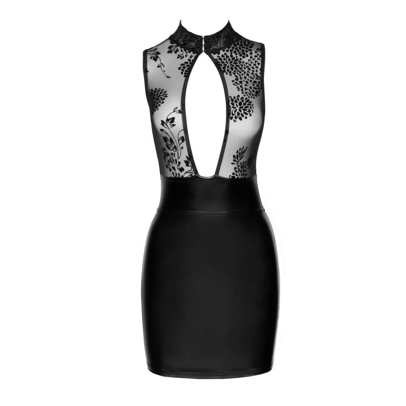 Power Wetlook Short Dress with Skirt &amp; Tulle Top - Black