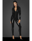 Long Button Up PVC Overall - Black