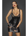 Power Wetlook Mini Dress with Lace Chest & Two Way Zipper - Black