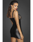 Power Wetlook Mini Dress with Lace Chest & Two Way Zipper - Black