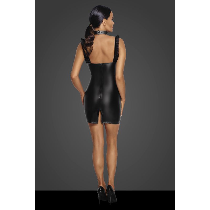Power Wetlook Short Dress with Front Tulle Inserts - Black - K. P.