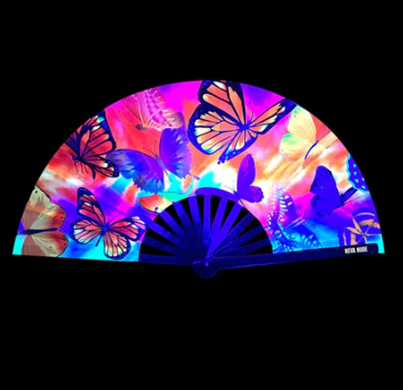 Butterfly Garden Blacklight Folding Fan - Multi-Colour